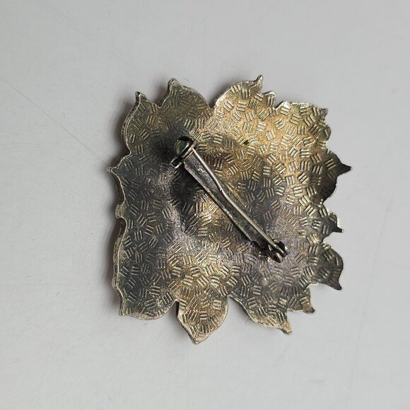 Vintage Hibiscus Flower Cloisonne Cloisonné Enamel Peach Blue Green Brooch Pin - Picture 3 of 4